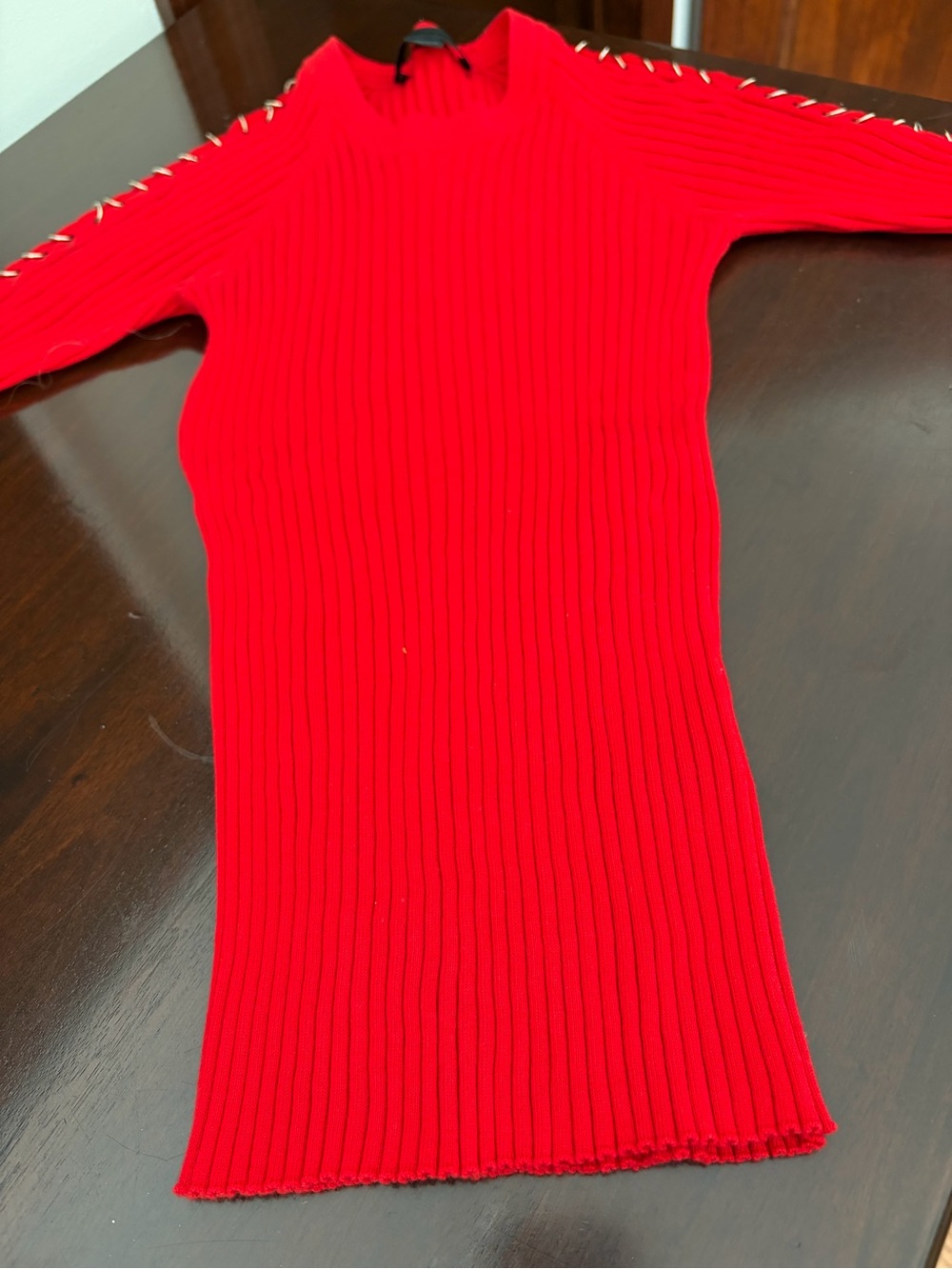 Alexander Wang Red Ribbed Crewneck Sweater